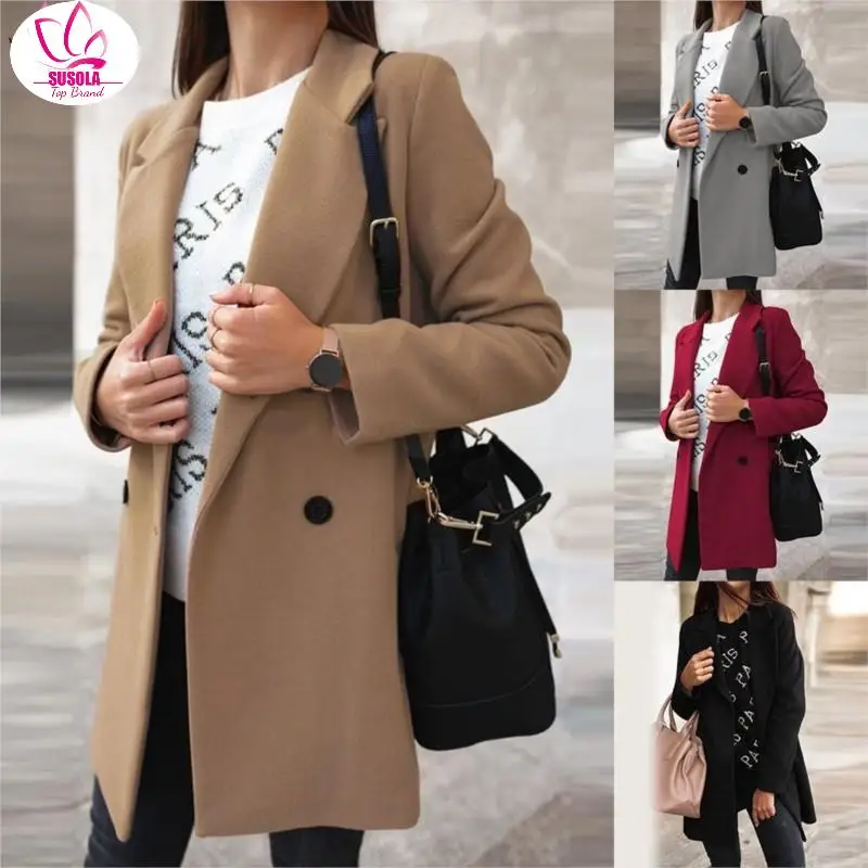 

SUSOLA Women Coats and Jackets Lady 5XL Women Autumn Winter Trend Wide Lapel Double-line Buttons Warm Coat Outwear Overcoat