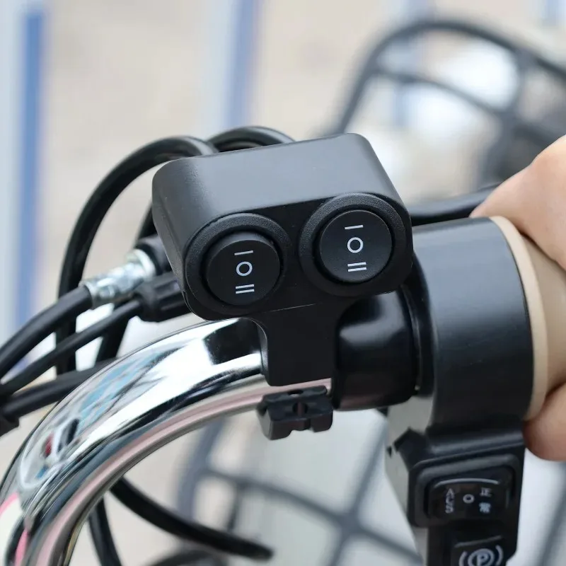 Motorcycle Handlebar 12V Headlight Switch Dual Button Control Waterproof 3-Wire Spotlight Switch Tricycle Headlight  Horn Switch image 5