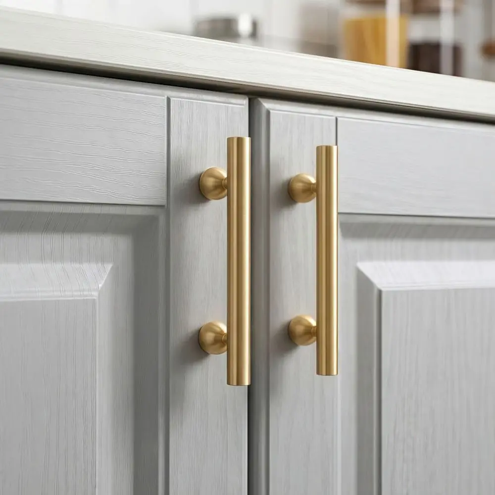 Modern Sleek Brass Cabinet Pulls Minimalist Luxury Solid Brass Handles Durable Smooth Gold Drawer Knobs Cabinetry,Furniture
