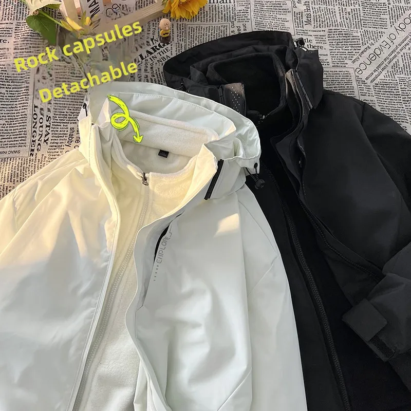 

Tee-in-One Detachable Hooded Jaet Men's Spring Autumn American Functional Coat Trendy Inner Liner Youth ular Stand Fit