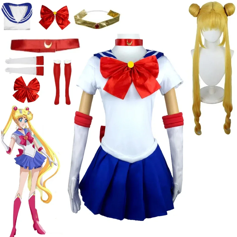 Anime Sailor Moon Cosplay Dress Bow Socks Tsukino Usagi Sailor Moon Halloween Carnival Cosplay SetAnime Stage Performance Outfit view 2