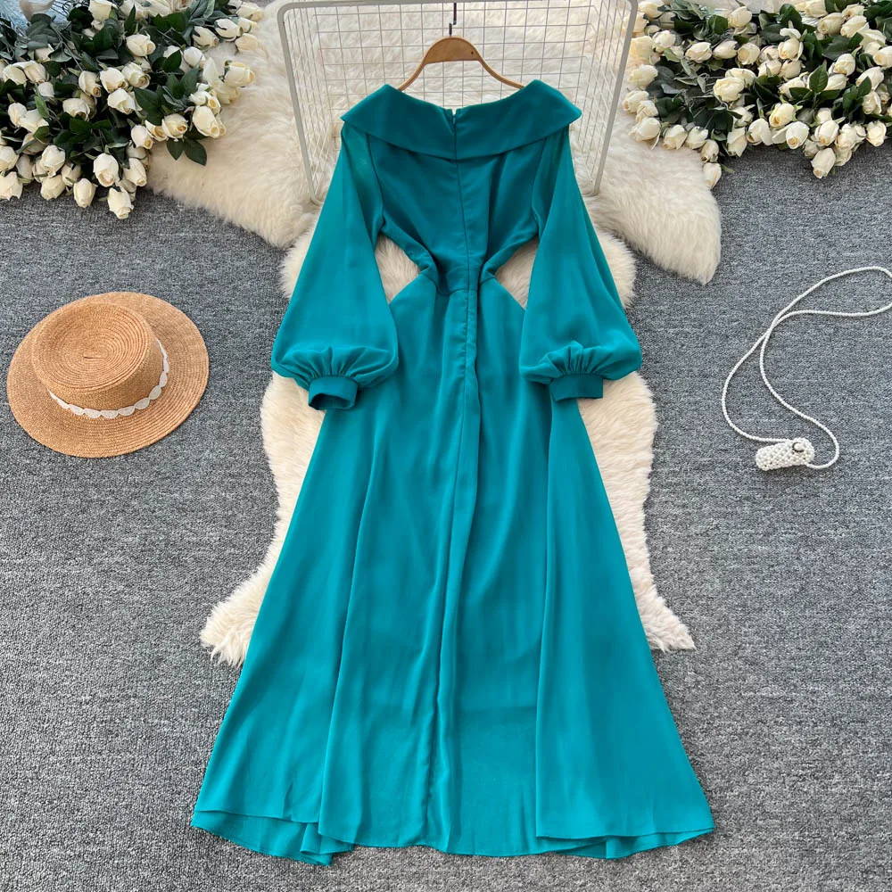 Sexy Elegant long sleeve V-neck mesh Party A-line dress Women evening korean fashion ceremony dresses