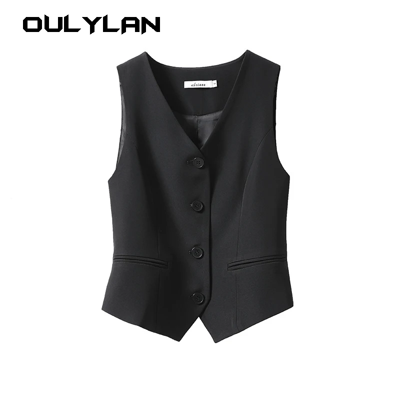 Women Fashion Solid Single Breasted Waistcoats Vest Vintage V-Neck Sleeveless Jackets Female Chic Lady Tank Tops