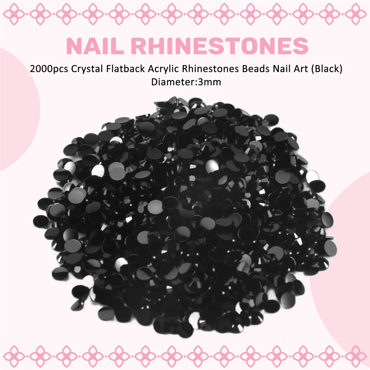 Новейший! 2000 шт. хрустальные акриловые стразы с плоской задней поверхностью, бусины для дизайна ногтей (черные)
