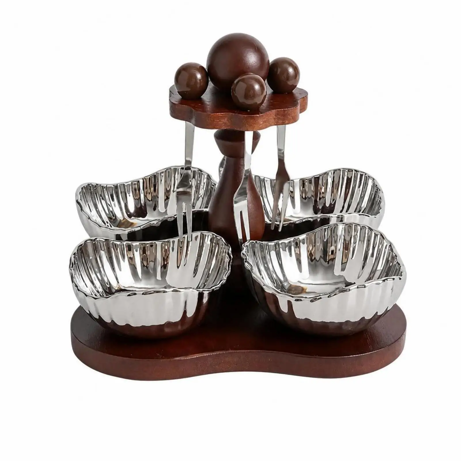Wooden Pedestal Snack Tray with Spinning Top for Coffee Table Tea Service and Entertaining