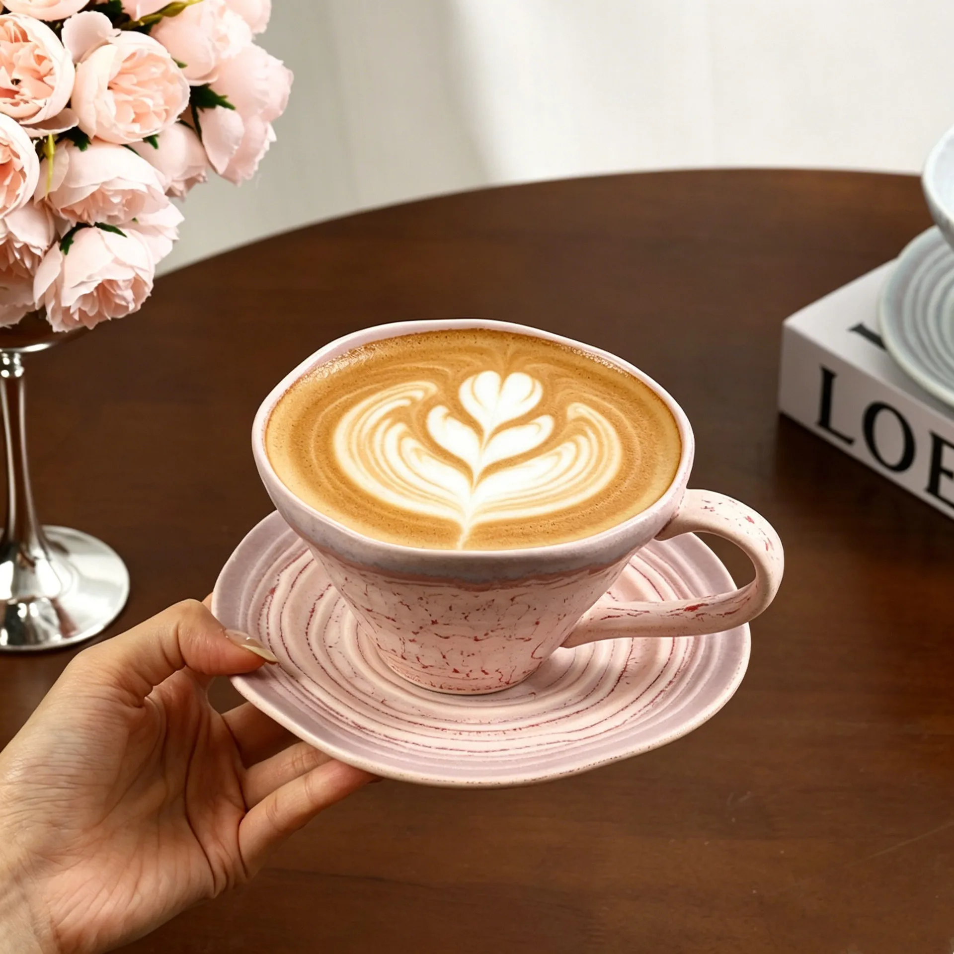 Fashionable and Exquisite Ceramic Latte Cup Coffee Cup  Dish Set, Breakfast Cup  Retro Kiln Turned Mug  Water Cup
