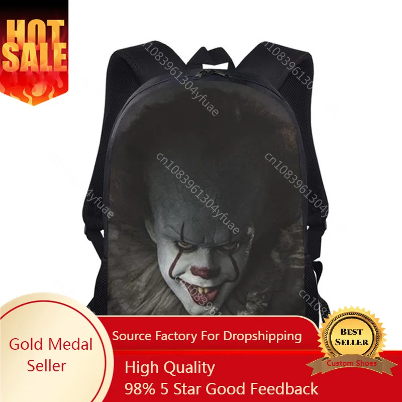 

16” School Bags Cute Clown Pennywise 3D Print Backpack For Girls Boys Schoolbags Black Bookbags For Teenager Children Book Bag