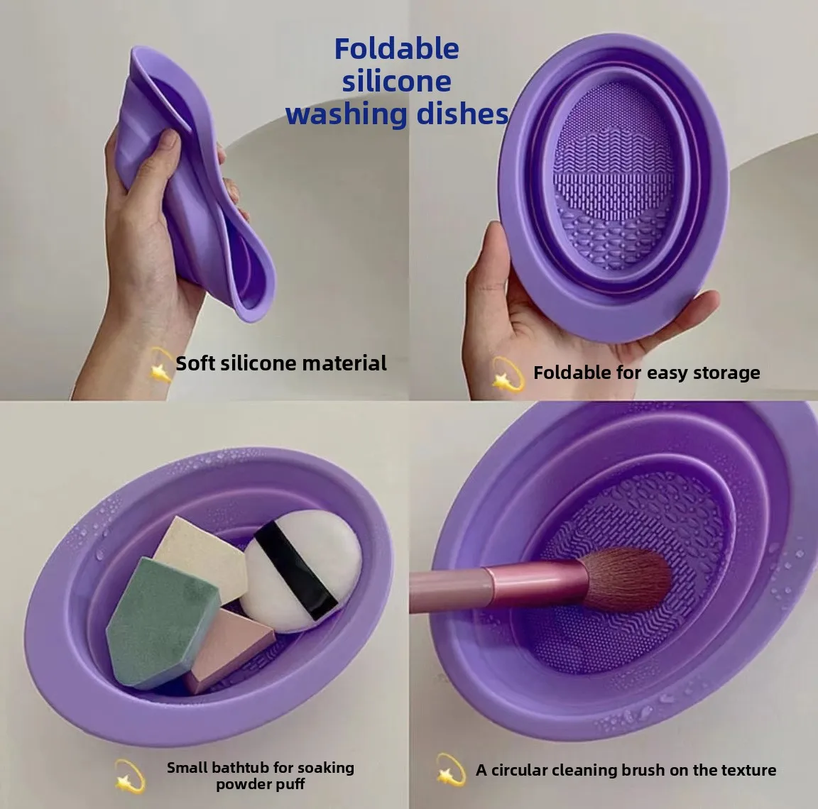 Detergente per pennelli per trucco in silicone Ciotola per pulizia pieghevole per soffio di cipria Pennelli per ombretto Lavaggio Tappetino morbido Strumenti di bellezza Scatola per scrubber