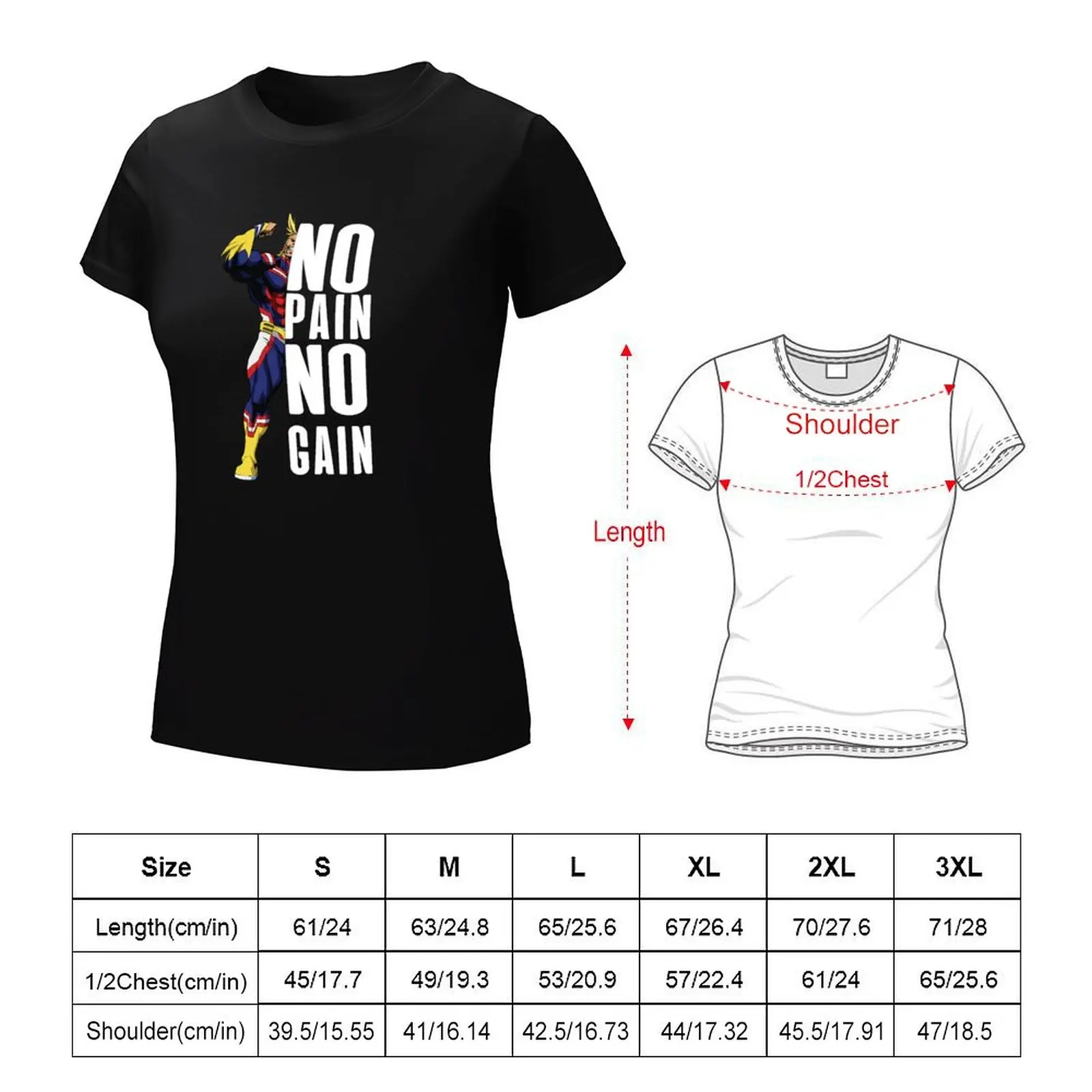 No Pain No Gain-All Might T-Shirt summer clothes plus size tops black t shirts for Women