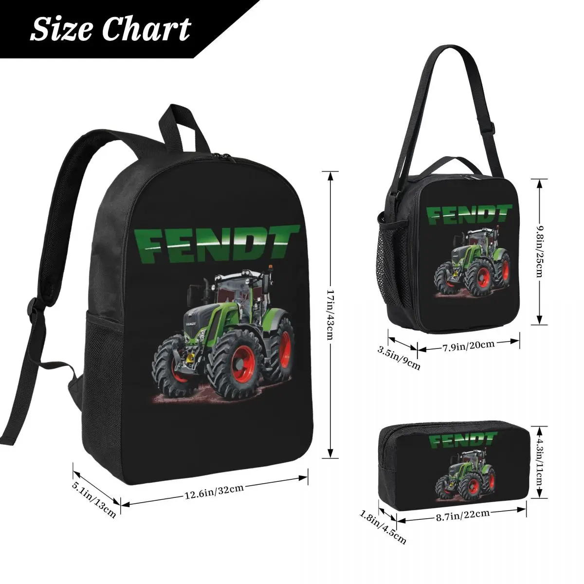 Fendt German Tractors Backpack Student BookBag School Bag Laptop Shoulder Bags 3ps Insulated Lunch Bag Pencil Case