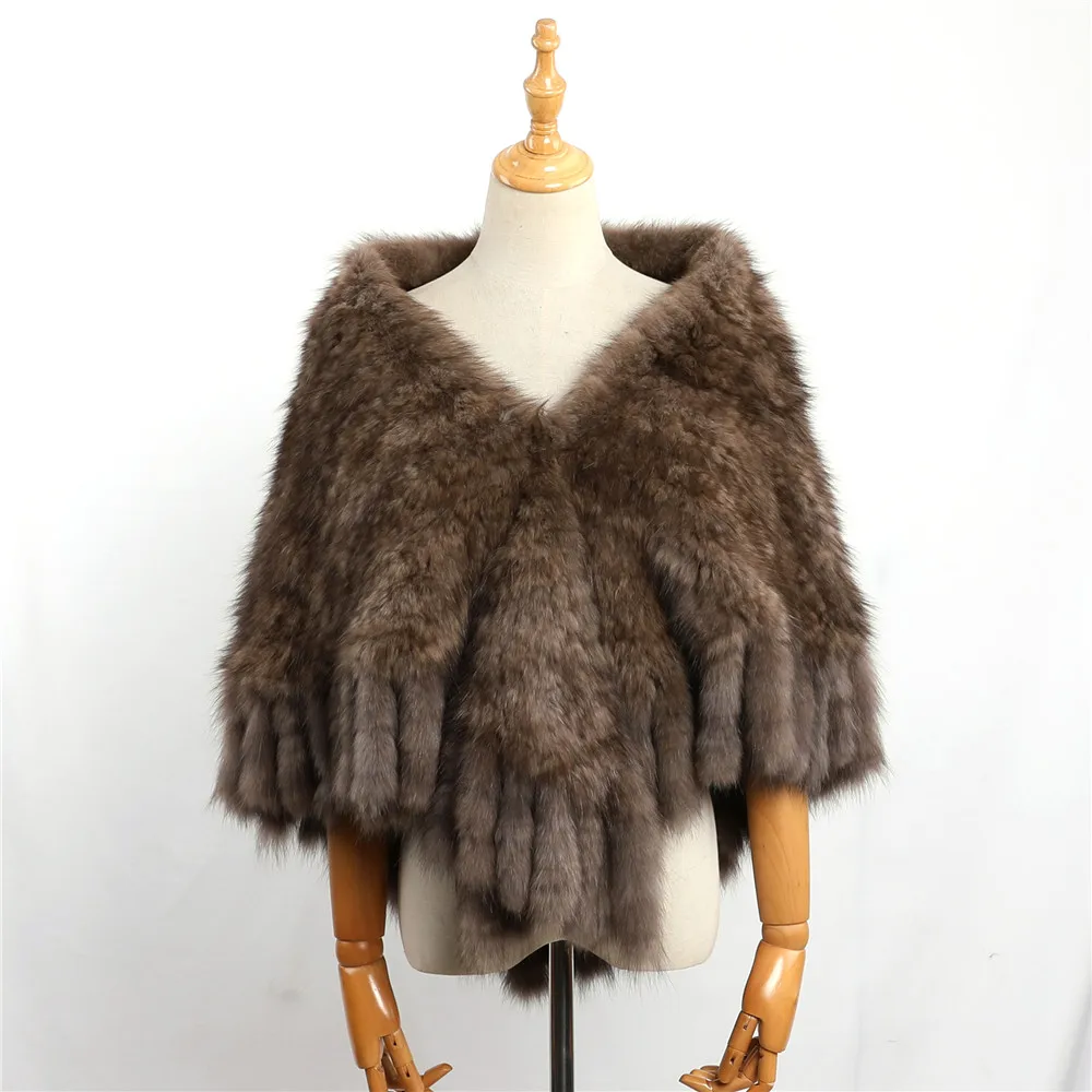 Elegant Women's Winter Warm Genuine Sable Fur Cape Fashion Shawl Lady Real Mink Fur Poncho Tassels Wraps Jacket Extremely Soft