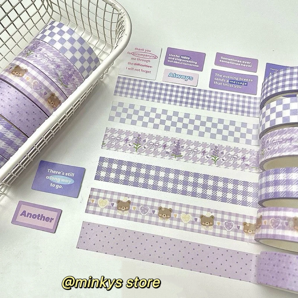 6pcs/lot Basic Purple Color Grid Style Decorative Tape Cute Cartoon Creative Washi Tape School Stationery