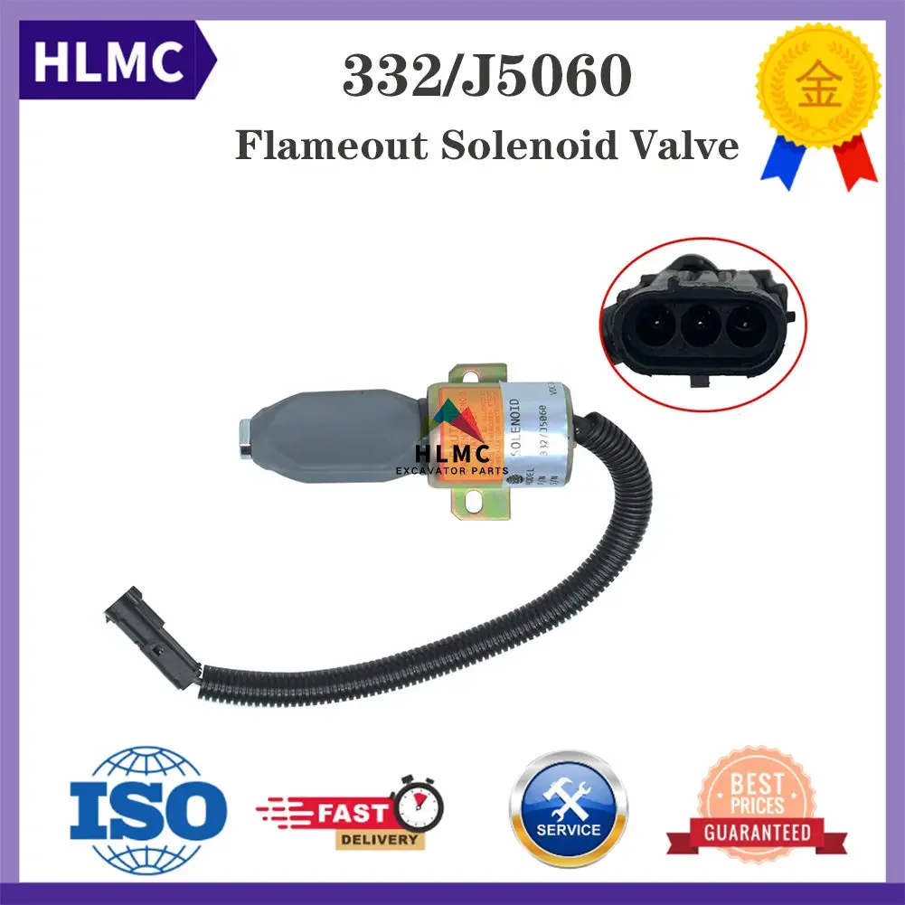 Flameout Solenoid 24V Fuel Solenoid 332/J5060 716/30091 Stopper Motor JS330 JZ140 JS330XD JS460-T2 JS130 JS160 JS180 JS240 JS260