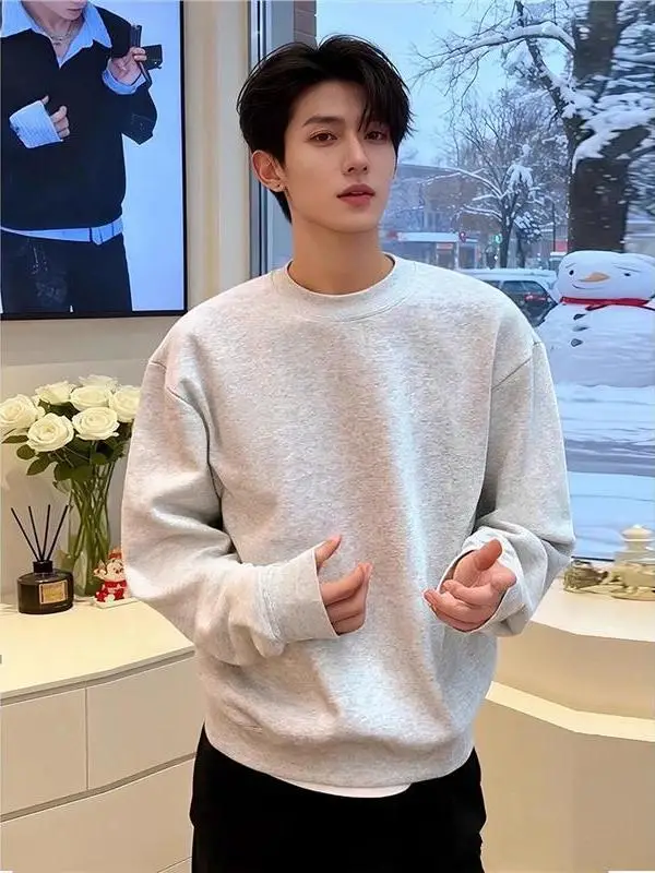 

Heavyweight Boxy Fit Hoodie Men's Autumn Winter Thickened Fleece Long Sleeve T-Shirt Cleanfit Casual Style Youth Popular