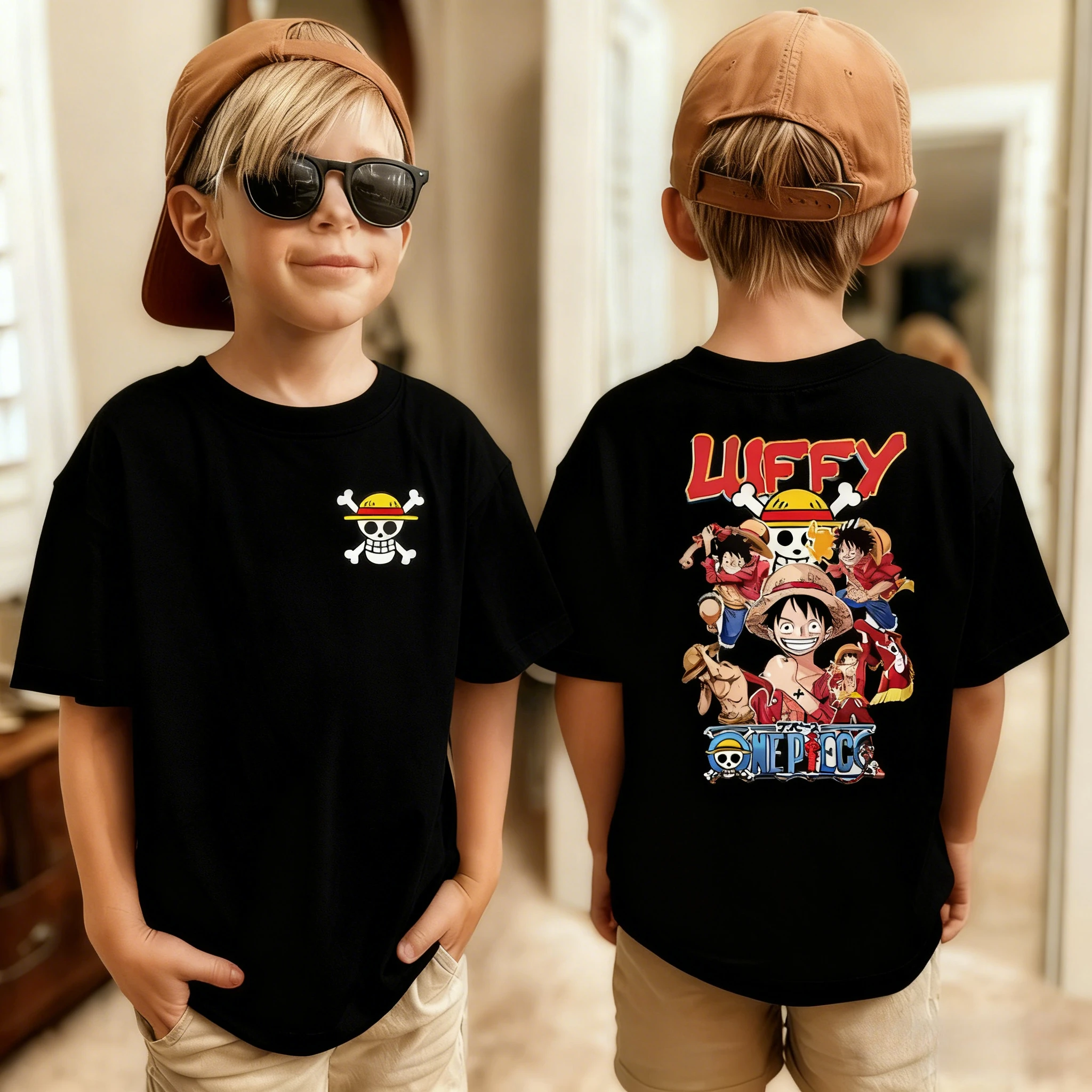 One Piece Japanisches Anime Bedrucktes Kinder-T-Shirt Roronoa Zoro Jungen Harajuku Kurzarm Kinder Luffy T-Shirt Kleidung