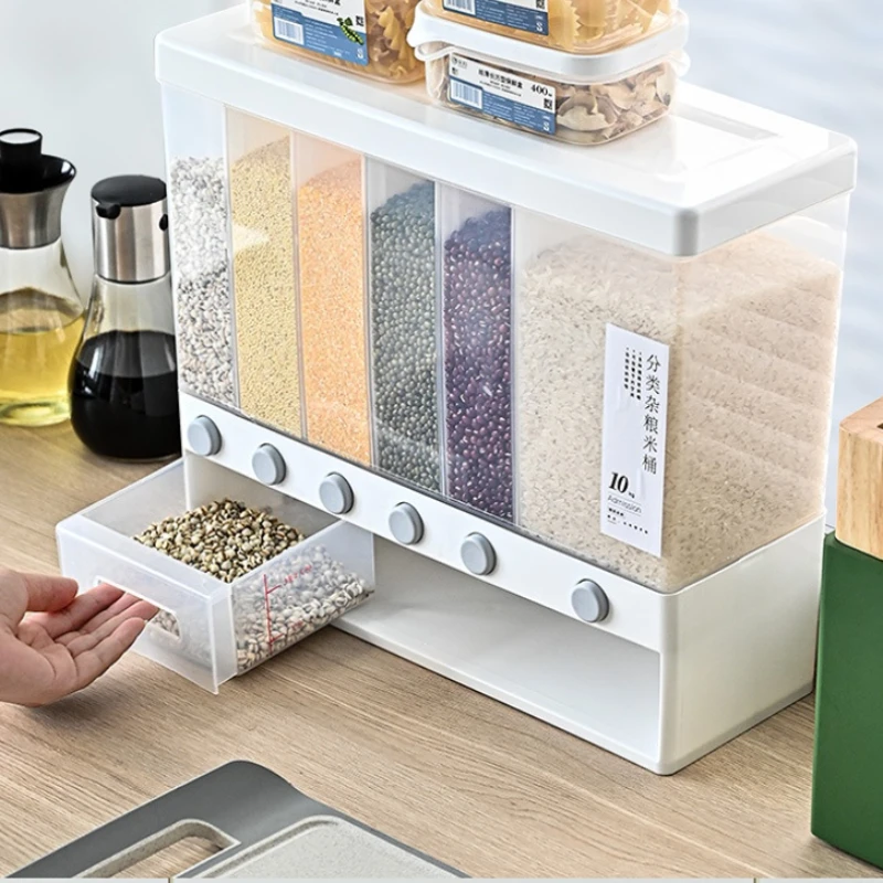 Organizers for Kitchen Rice Dispenser Food Storage Box Cereals Pantry 10L Wall Mounted Separate Rice Bucket Cereal Dispenser