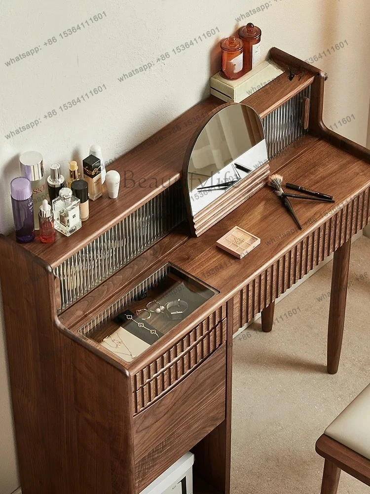 Black walnut dresser retro makeup table bedroom home log storage locker integrated