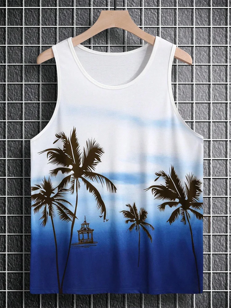 New Summer Men\'s Casual Top 3D Simple Printed T-Shirt Men\'s Fashion Large Size Sleeveless Pool Top Hawaiian Style Vest Clothing