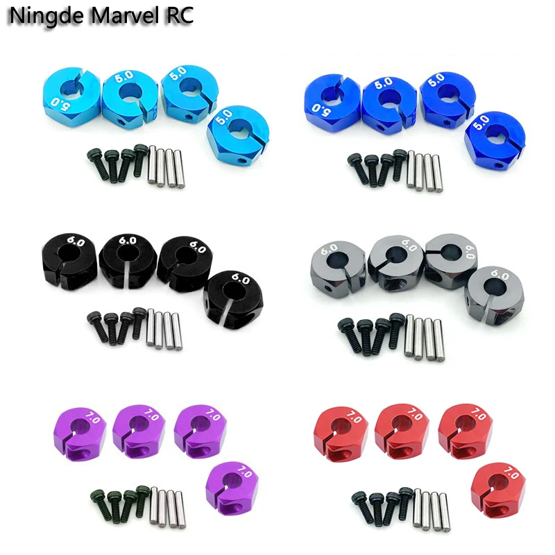 1 Set Aluminum Wheel Hex 5/6/7mm Thickness, 12mm Drive Hub with Dowel Screws for RC Car Track Truck HSP Tamiya SCX10 Slash