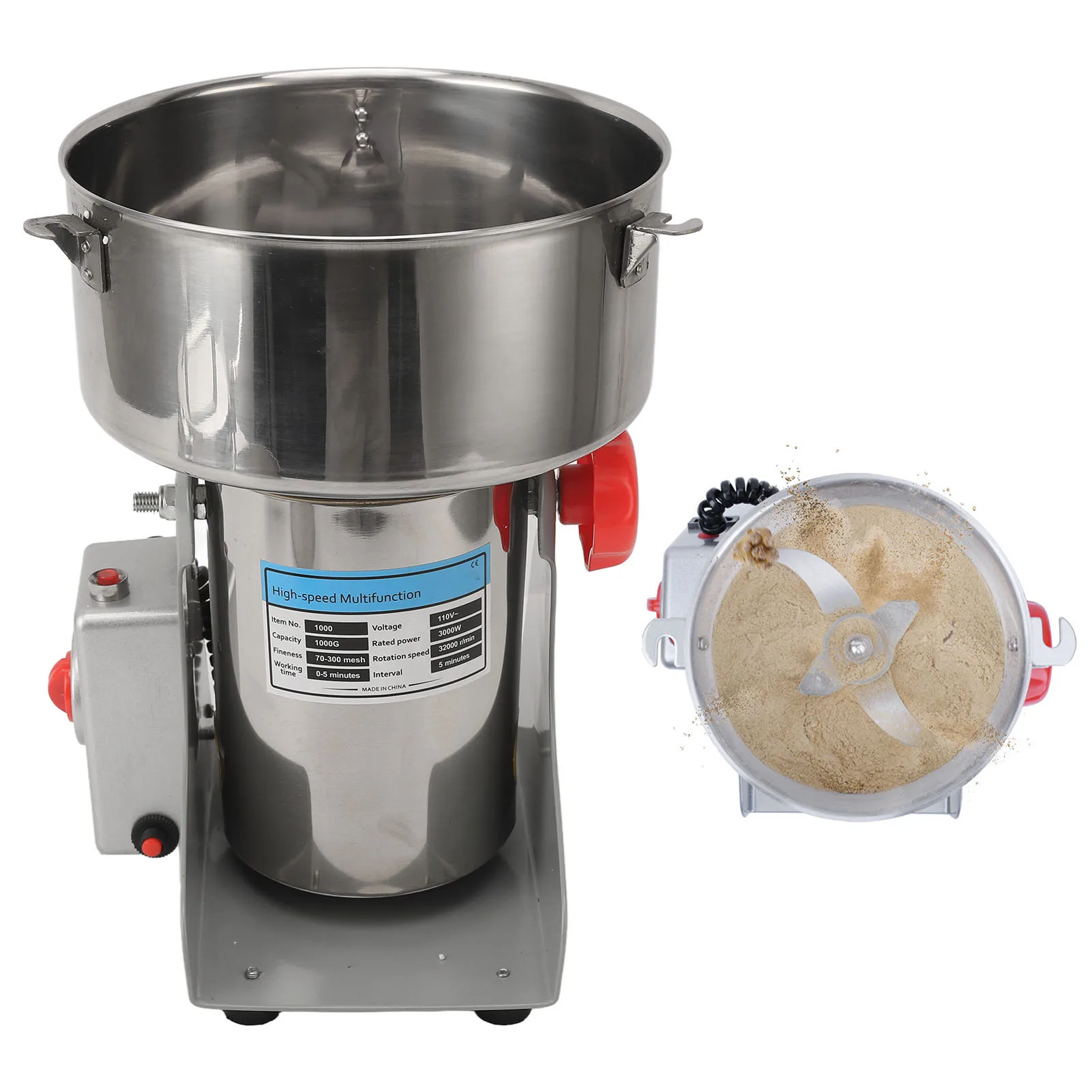 Mesin Penggiling Listrik 1000g 3000W Baja Tahan Karat Kecepatan Tinggi Penggiling Biji-bijian Komersial untuk Rempah-rempah Biji Kopi