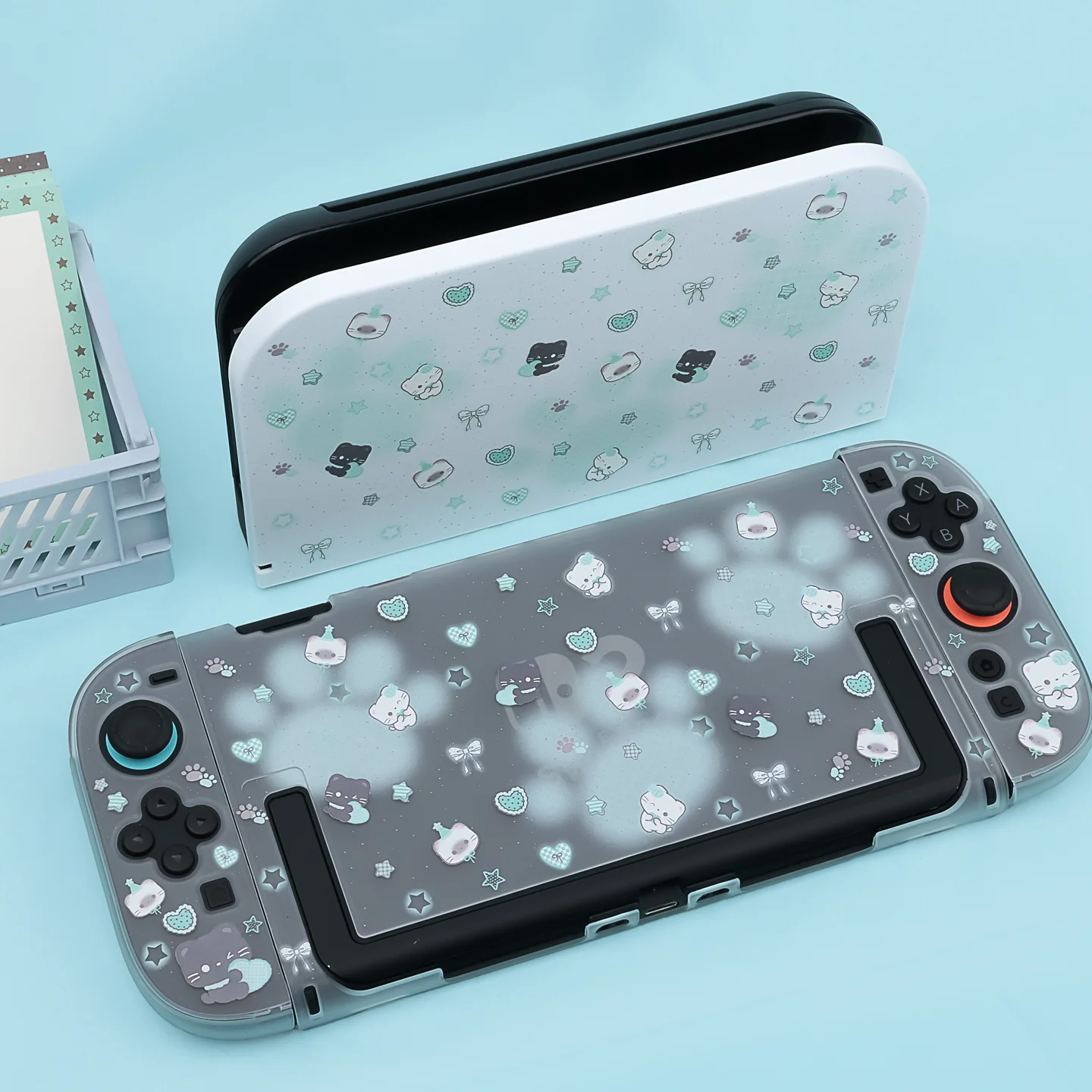 Protective Case For Switch 2 Cute Mint Star Cat Semitransparent Hard Cover For New Ns 2 Game Console Joy Con Controller