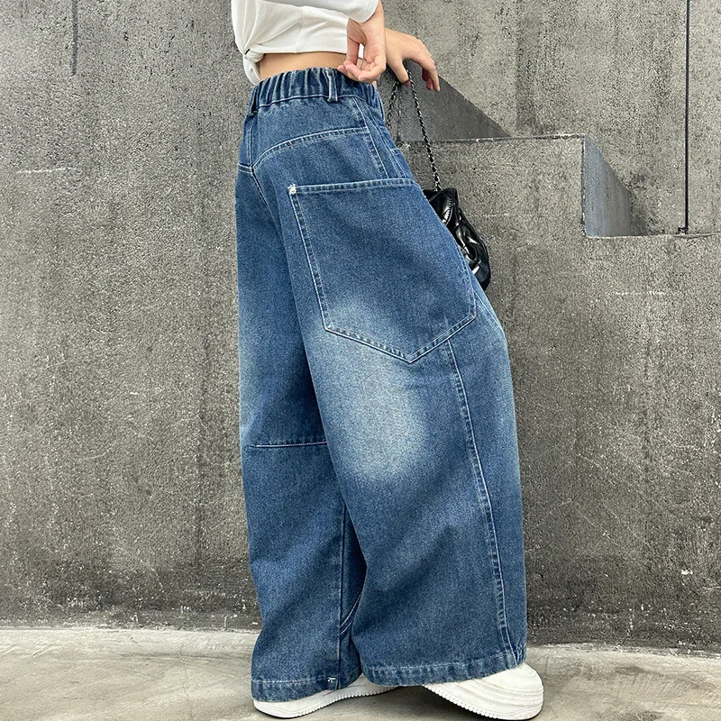 

Children's Loose Korean Blue Denim Pants Casual Style Trousers Clothes Spring Autumn Teen Girl Jeans High Waisted Wide Leg Pants