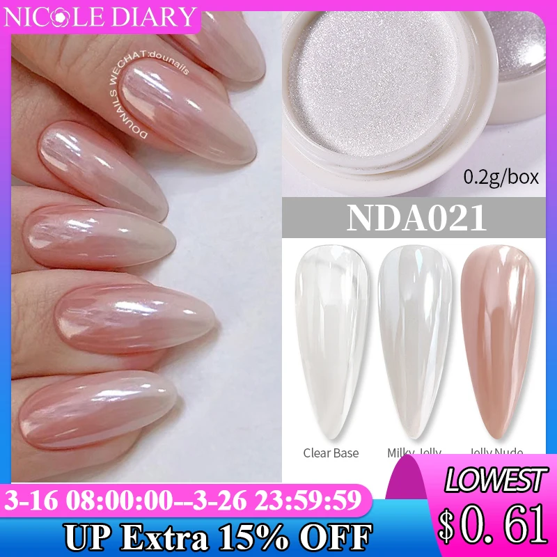 NICOLE DIARY Bright White Pearl Nail Powder Moonlight Plating Mirror Aurora Effect Pigments UV Gel Polish Chrome Dust Nail Decor