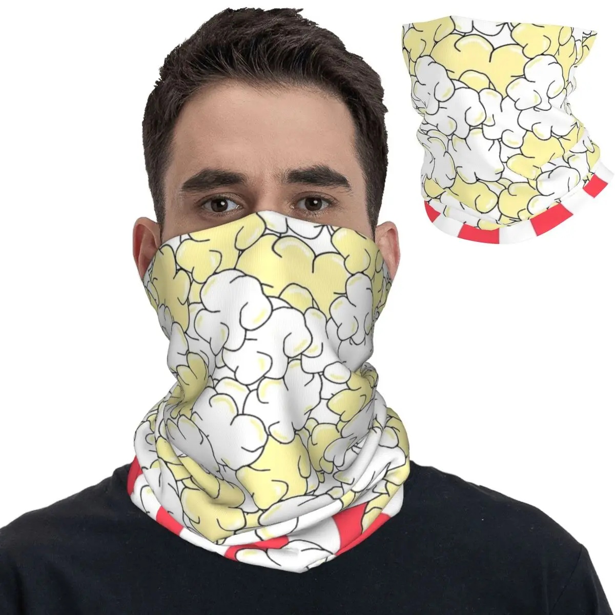 Movie Night Buttered Popcorn Stripe Bandana Neck Cover Printed Balaclavas Face Scarf Multi-use for Men Women Adult Windproof