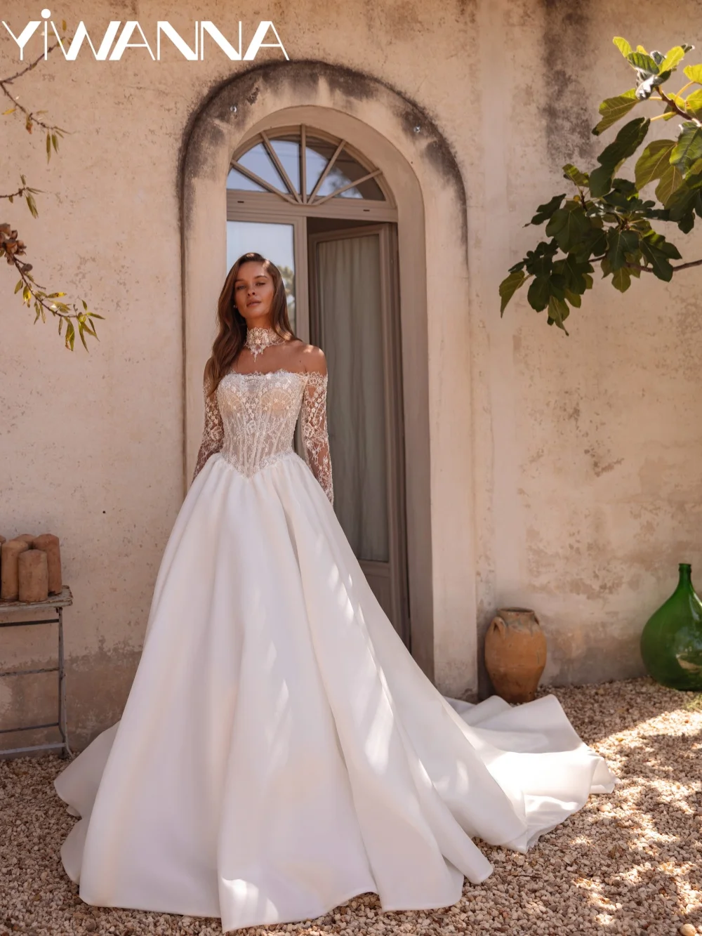

Dreamy Off Shoulder Beaded Wedding Dress Strapless Elegant A-line Long Bridal Gown Customized Classic Lace-up Dresses For Bride