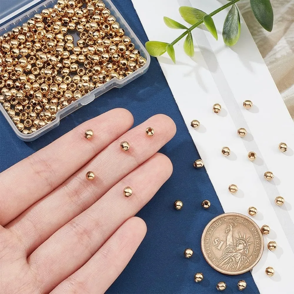 300 pezzi 304 perline in acciaio inossidabile 4mm perline sparse lisce dorate rotonde per il braccialetto fai da te collana orecchino kit per la creazione di gioielli