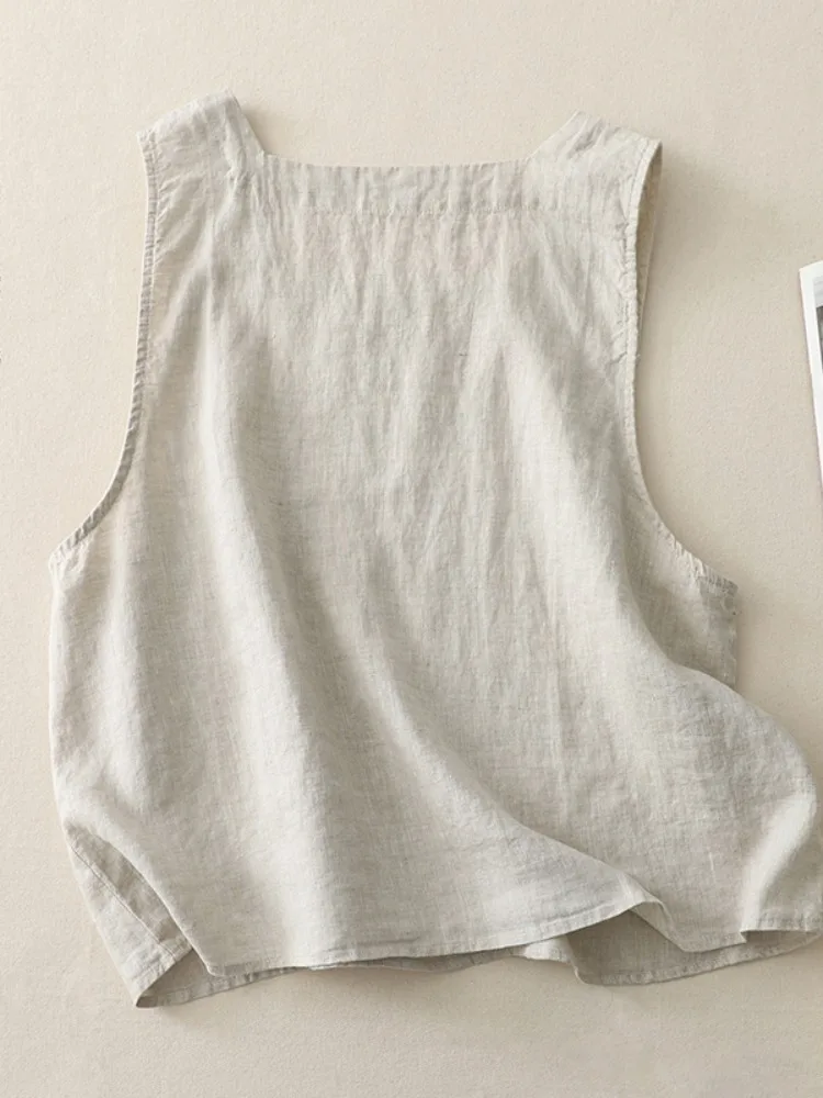 Canotta casual in cotone e lino da donna estiva sottile semplice Svel overhead irt vestibilità ampia colore puro versatile basic Sle