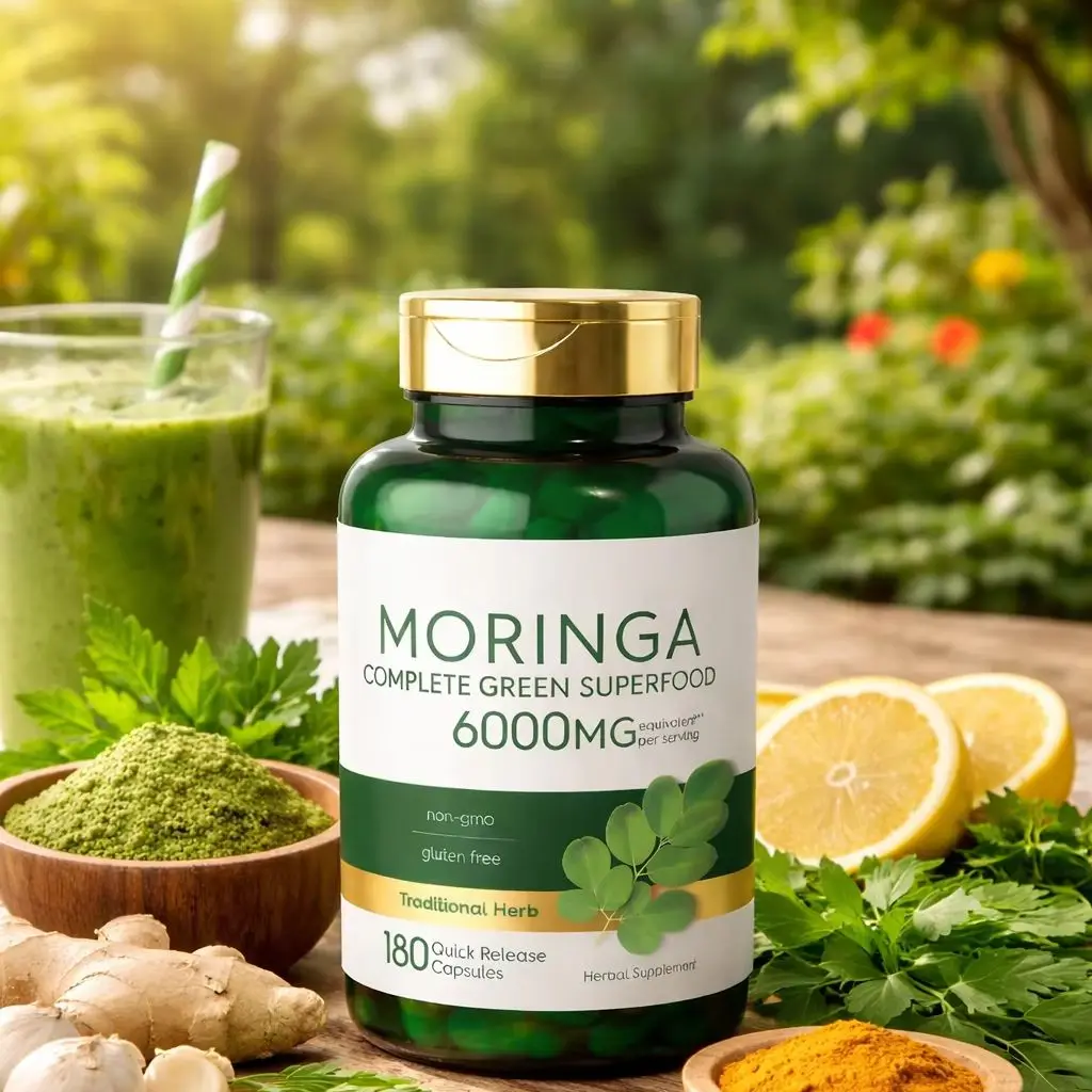 

Биологически активная добавка Моринга Олеифера, 180 капсул, комплексный зеленый суперфуд для женщин и мужчин, без ГМО, без глютена, из листового порошка