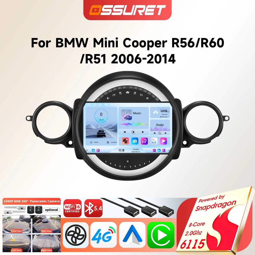 Android Autoradio-Player für BMW Mini Cooper R56 R60 R51 2006 - 2014 Kabelloses Carplay Auto Intelligentes GPS Auto-Multimedia-Bildschirm