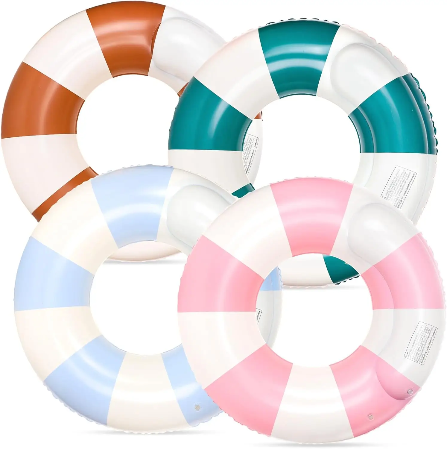 

4Pcs Inflatable Pool Float Double Deck Classic Color Striped Swim Rings Swimming Pool Tubes for Adults Teens Summer Beach Bachel