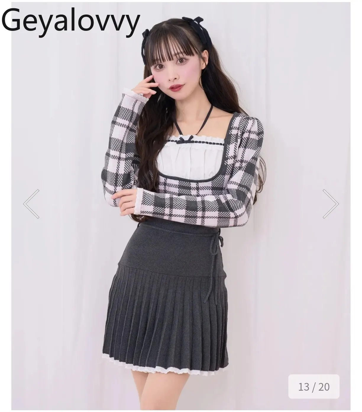 和風ホルターネックフレンチスリムスイートチェック柄プリーツニットワンピース2026新作ハイウエストスリム長袖パッチワークワンピース