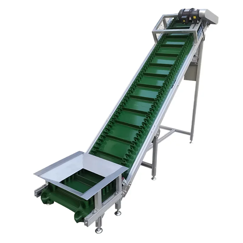 

Lifting Incline Climbing Bucket Elevator PVC Belt Sidewall Skirt Conveyor For Bulk Or Packaged Goods