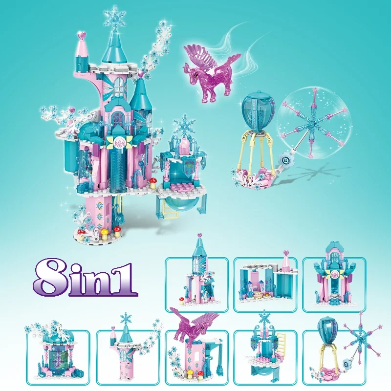 Ice Snow Castle Building Blocks Fairy Tale Princess Magic Castle DIY Model Bricks City Street View Kids DIY Toys Christmas Gifts