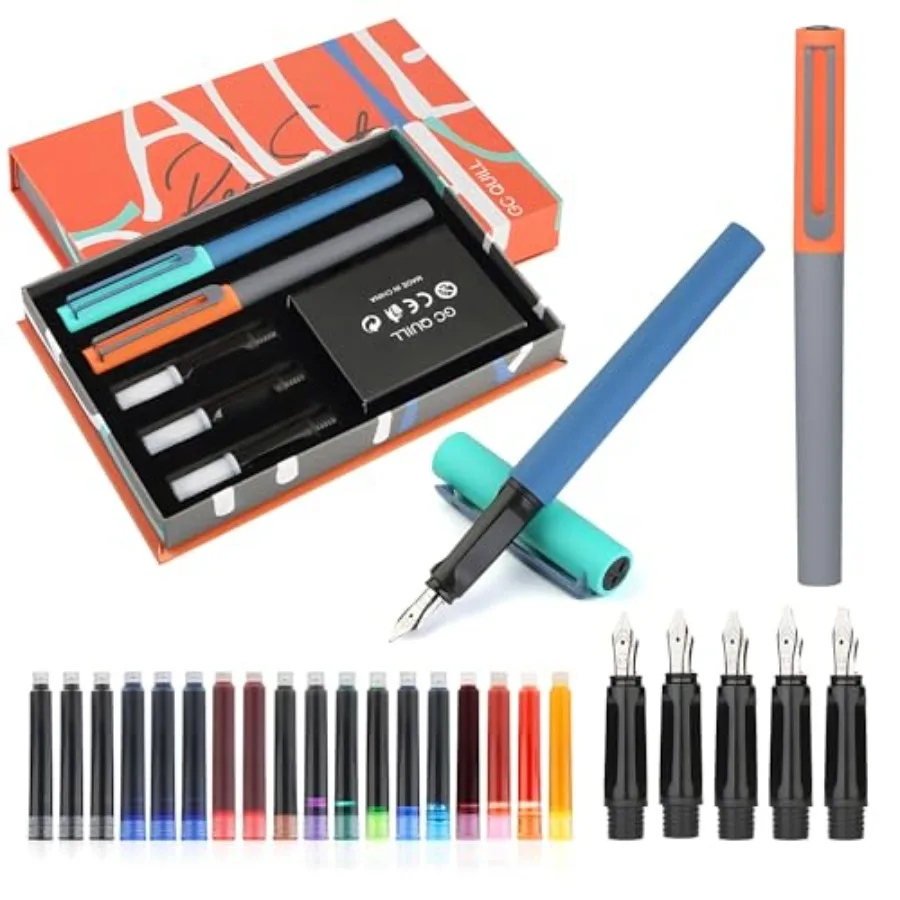

Calligraphy Fountain Pen Set 5 Different Nibs and 18 Ink Cartridges Calligraphy Set for Beginne MU20
