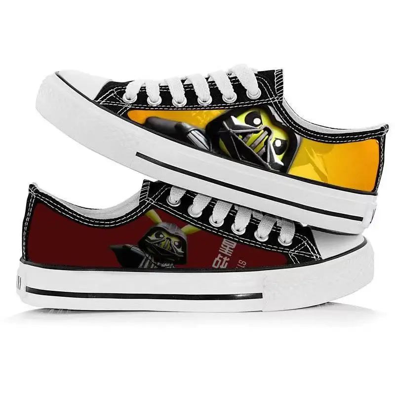 drop shipping 2025 new spring Pikachu Hand drawn cartoon low top plus big size black canvas shoes student shoes for men women