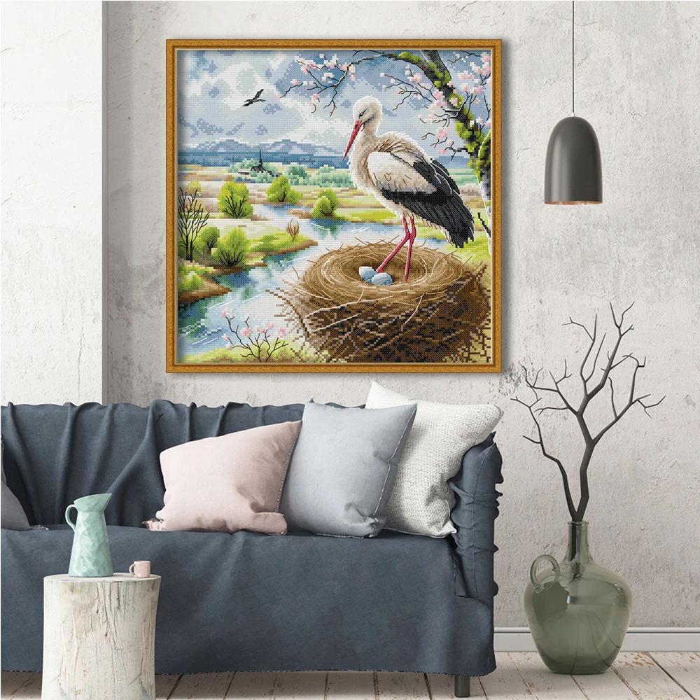 

Joy Sunday The Happy Crane Patterns Counted Cross Stitch Set 11CT 14CT 16CT Stamped DMC Cross-stitch Kit Embroidery Needlework