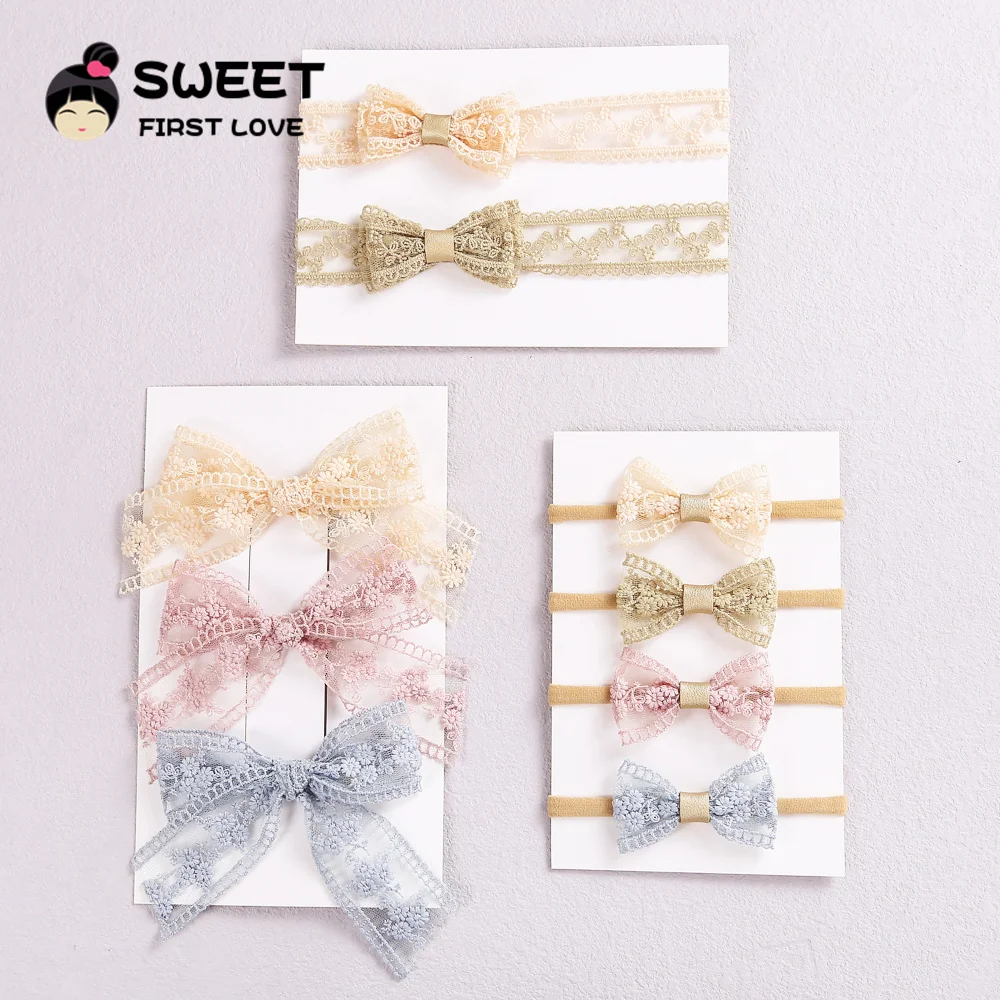 Lace Bows Baby Girl Headband With Baby Hair Clips Elastic Soft Hair Bands Kids Headwear Newborn Headbands Baby Hair Accessories