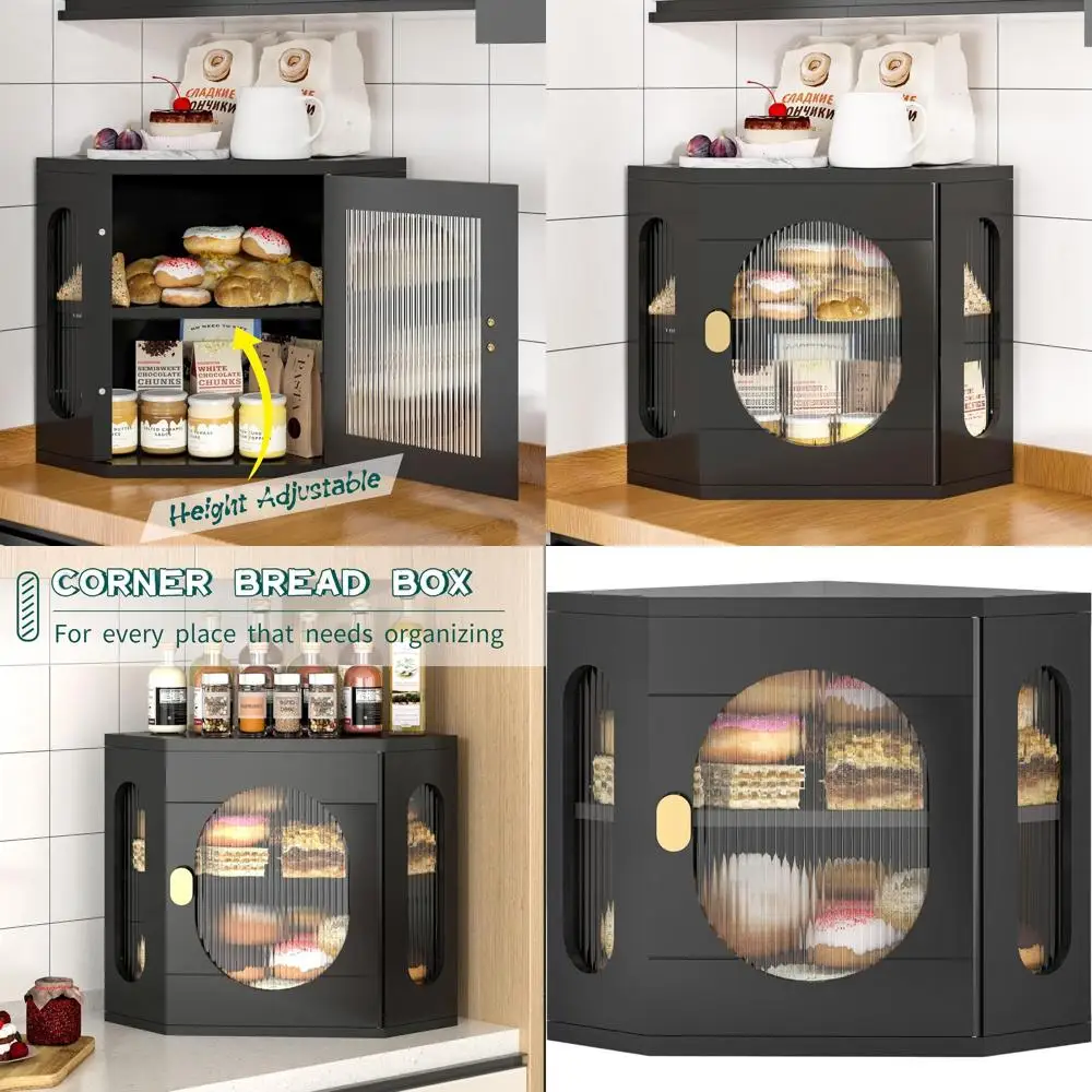 

Двухъярусная бамбуковая хлебница с акриловым окном для хранения на кухонной столешнице, большая деревянная корзина, черная