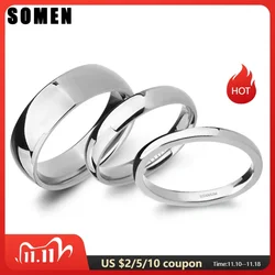 Somen 2mm/4mm/6mm Polished Silver Color Titanium Ring Women Smooth Wedding Band Minimalism Simple Stack Rings Female Jewelry