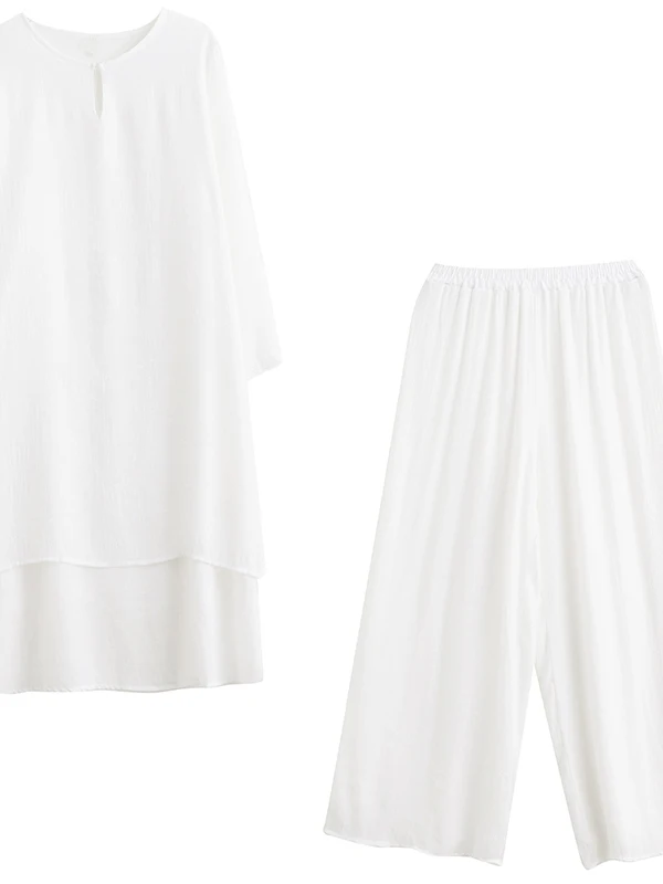 Witte Ethereal Zen Dance Dameskledingset Katoen Spirituele Theeceremonie Faionable Stage Performance Traditioneel Chinees...