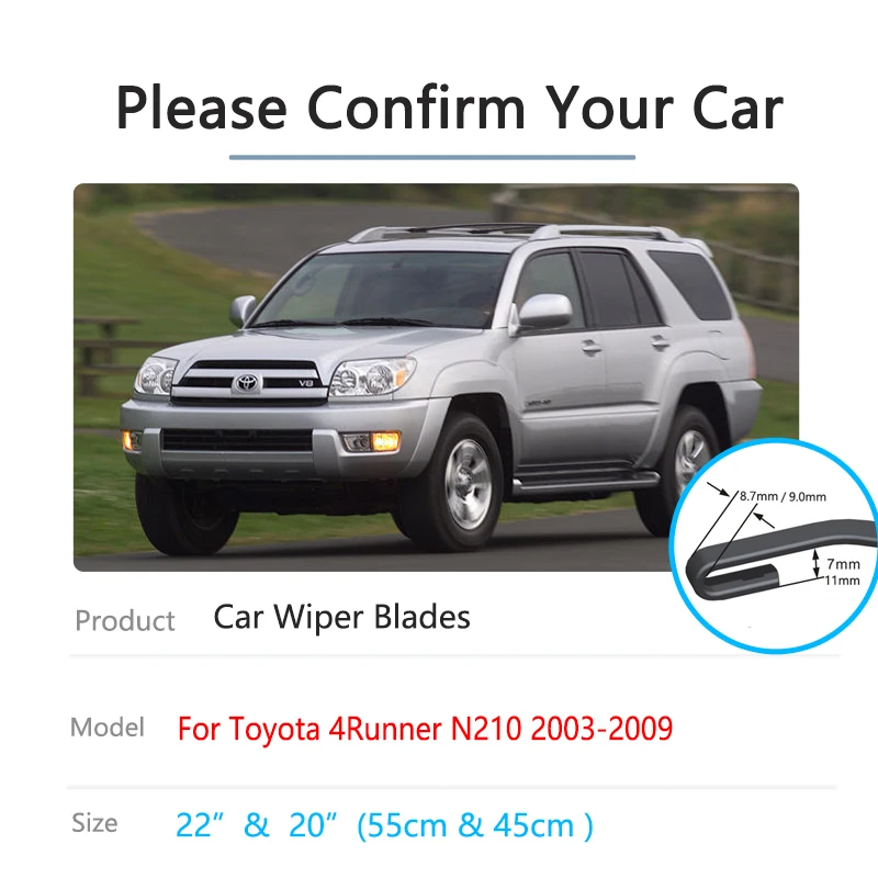 For Toyota 4Runner Hilux Surf N210 2003 2004 2005 2006 2007 2008 2009 Frameless Wiper Blades Front Window Windshield Windscreen