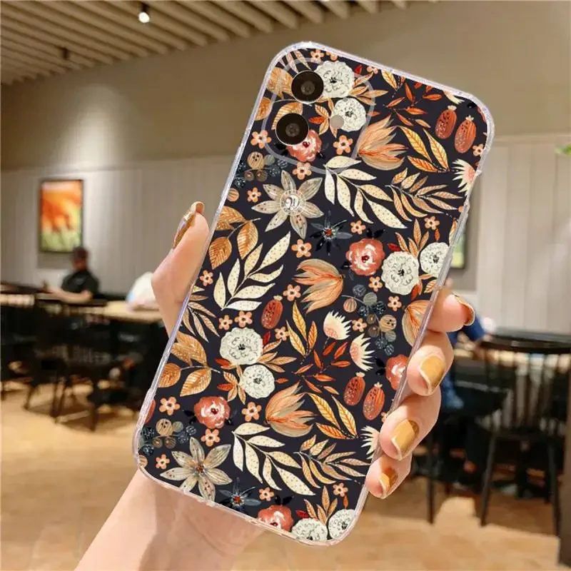 Autumn leaves pumpkin Phone Case For iPhone 15,14,13,12,11 Plus,Pro,Max,XR,XS,X,7,8 Plus,SE,Mini Transparent Silicone Soft