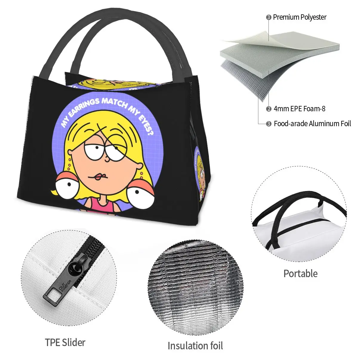 Lizzie Mcguire Lunch Bags Insulated Bento Box Portable Lunch Tote Resuable Picnic Bags Cooler Thermal Bag for Woman Student