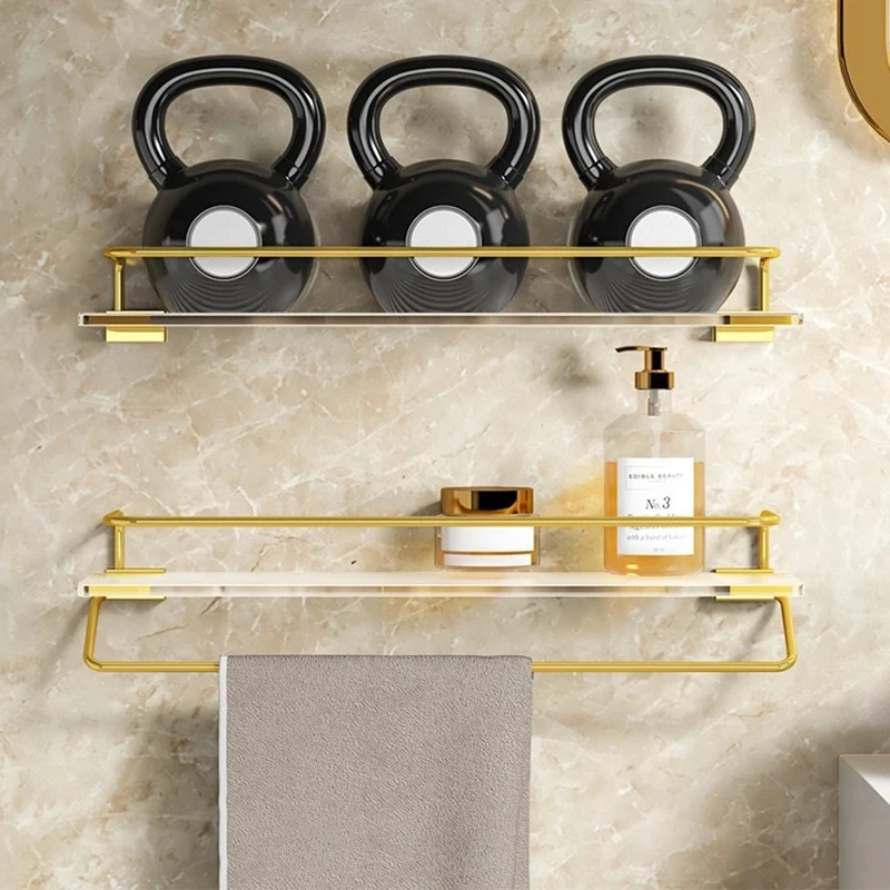 Punch-free Luxury Bathroom Shelf Shelves Wall Mounted Shampoo Cosmetic Storage Rack For Kitchen Holder Square Acrylic Organizer