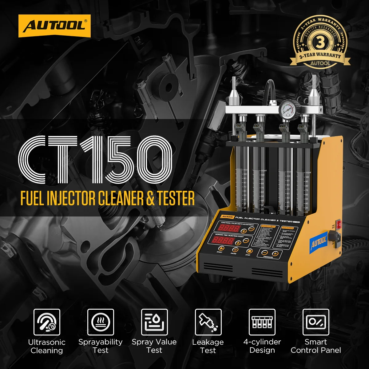 AUTOOL Ultrasonic Fuel Injector Cleaner Tester Car Motorycle Injector Cleaning Machine  for 110V Moto Ultrasonic Wave Fuel Injector CT150