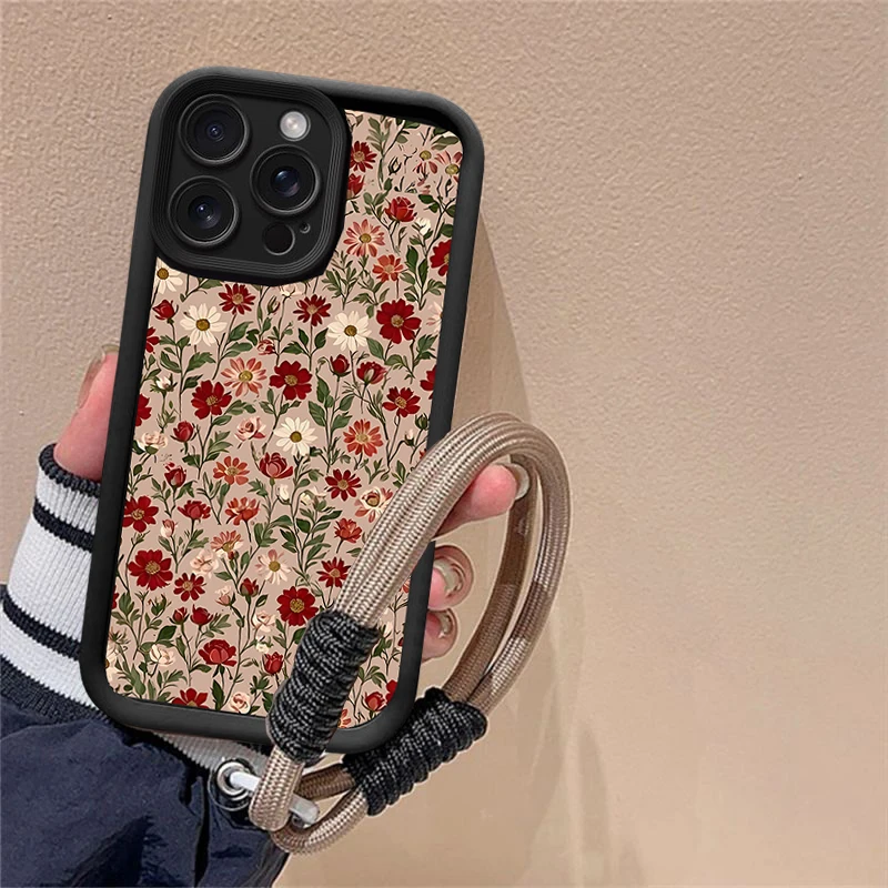 Flower Chain Lanyard Phone Case For OPPO Reno 14 13 12 11 Pro F 8T 10 8 6 7 5 Pro 5G Casing Korean Silicone Cover